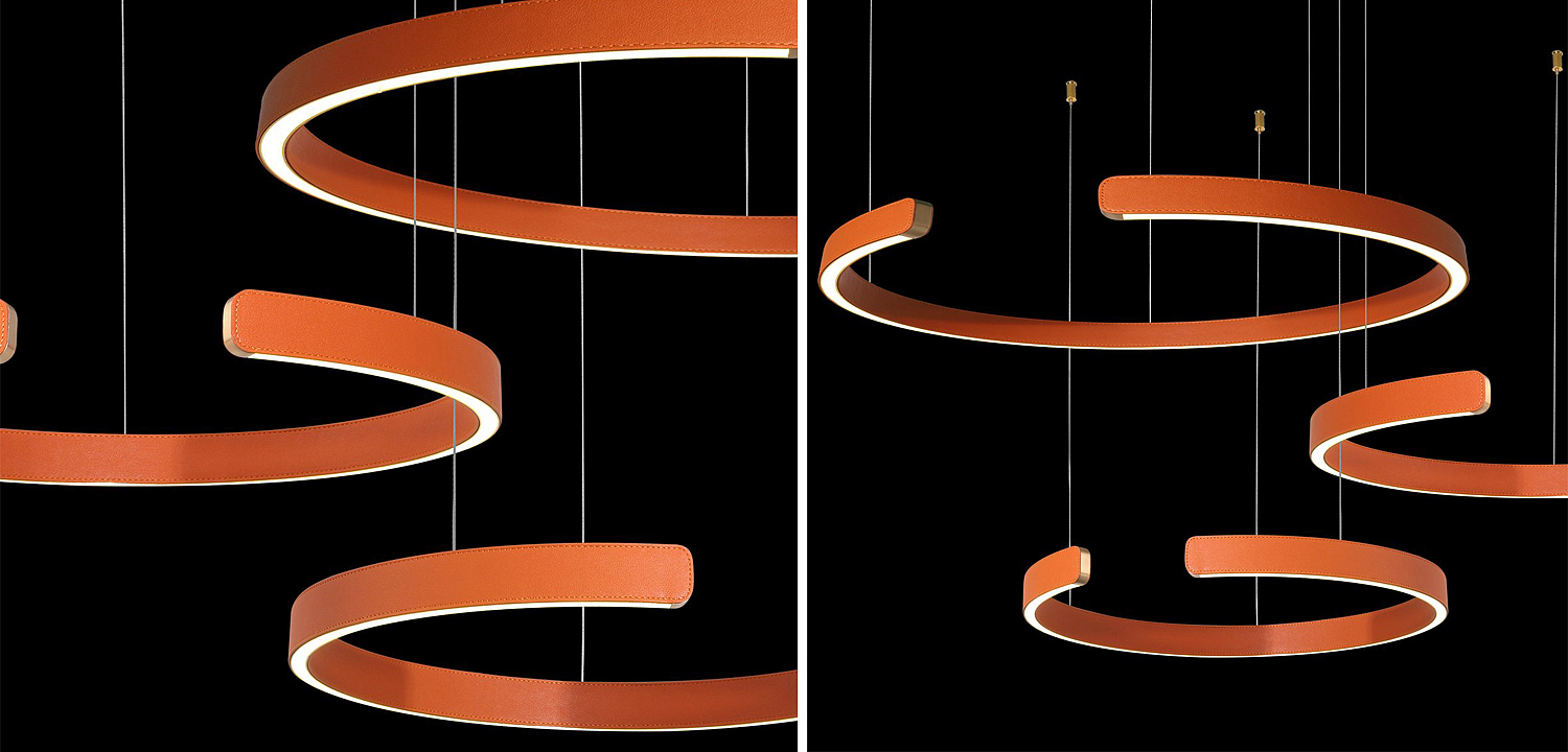 Люстра Half Ring 3 orange leather Люстра Half Ring 3 orange leather - Loft-Concept в Брянске