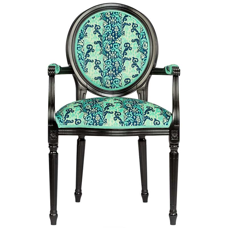 Стул из натурального бука с подлокотниками Ikat Pattern бирюзовый Черный Бирюзовый Стул из натурального бука с подлокотниками Ikat Pattern бирюзовый Черный Бирюзовый в Брянске | Loft Concept