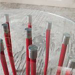 Дизайнерский журнальный стол с круглой прозрачной столешницей и основанием в виде красных металлических тросов Wires варинант исполнения - 5 | Loft Concept в Брянске