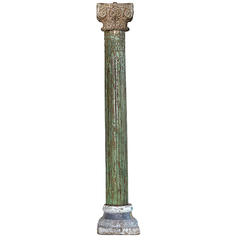Антикварная колонна из тикового дерева Surat Antique Column Green Античный зеленый Коричневый винтаж Серый Антикварная колонна из тикового дерева Surat Antique Column Green Античный зеленый Коричневый винтаж Серый в Брянске | Loft Concept