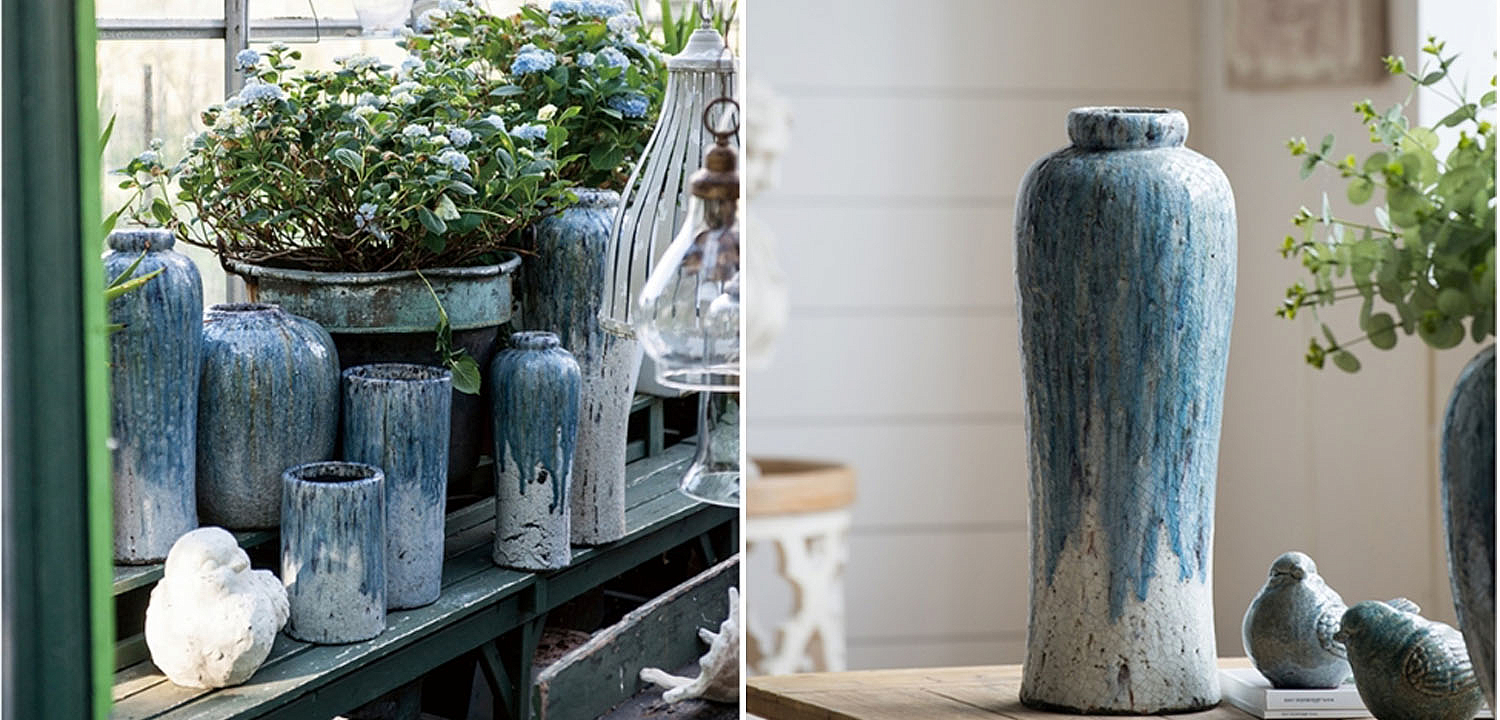 Ваза Terracotta Vase blue-white high Ваза Terracotta Vase blue-white high - Loft-Concept в Брянске