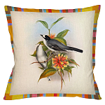 Декоративная подушка бежевая в разноцветную полоску с изображением птиц и цветов Blooming Birds Colorful Cushion варинант исполнения - 9 | Loft Concept в Брянске