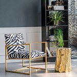 Кресло с металлическим золотистым каркасом и мягкой обивкой с чёрно-белым принтом зебры Wild animals варинант исполнения - 5 | Loft Concept в Брянске