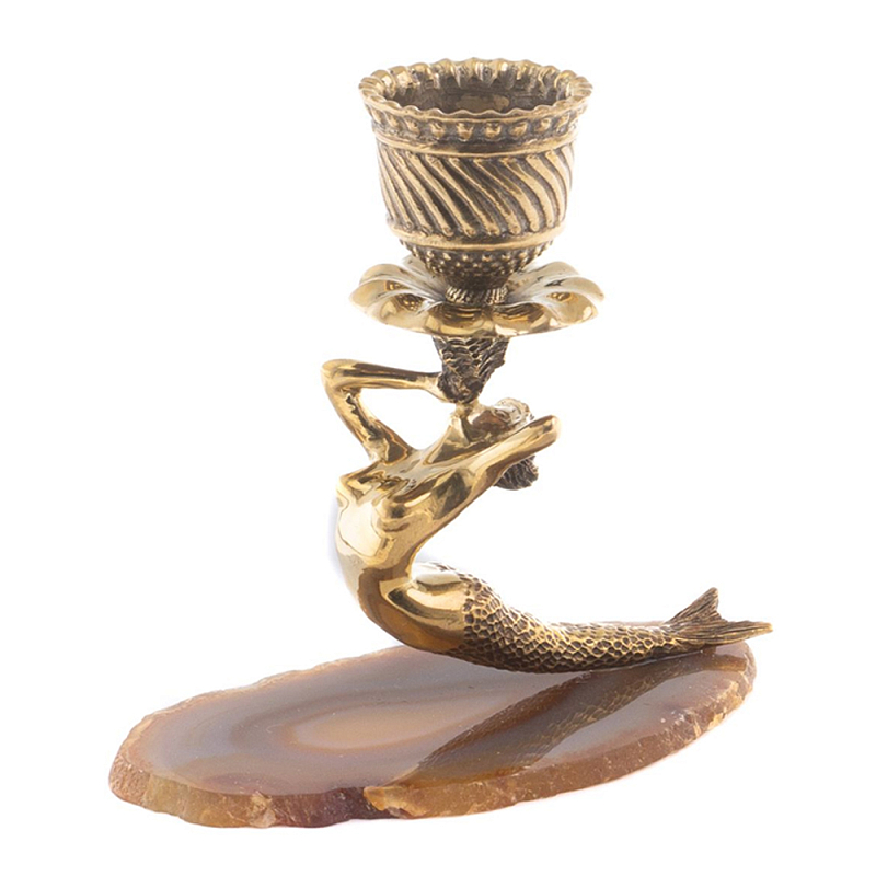 Подсвечник бронзовый из натурального камня агат Stone Candlestick Коричневый Золотой Подсвечник бронзовый из натурального камня агат Stone Candlestick Коричневый Золотой в Брянске | Loft Concept
