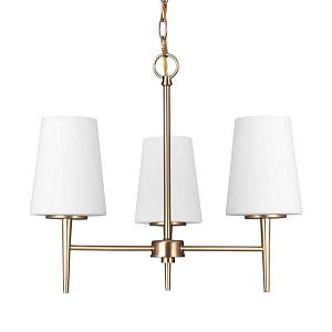 Люстра в цвете латунь с 3-мя белыми конусными плафонами Generation Lighting