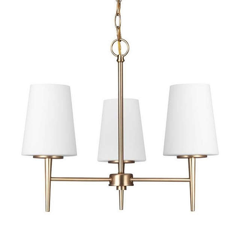 Люстра в цвете латунь с 3-мя белыми конусными плафонами Generation Lighting Латунь Белый в Брянске | Loft Concept 