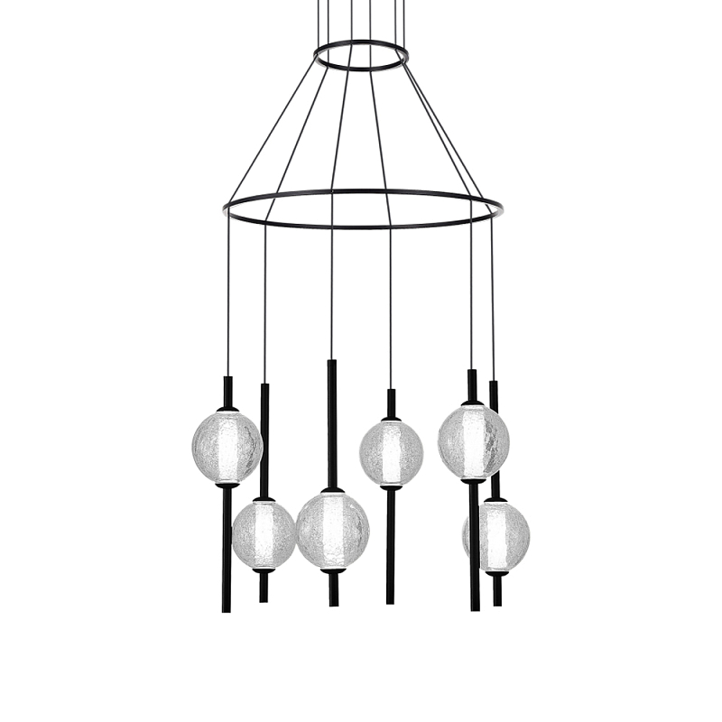 Люстра светодиодная с 6-ю сферическими стеклянными плафонами Splatter Прозрачный Черный в Брянске | Loft Concept 