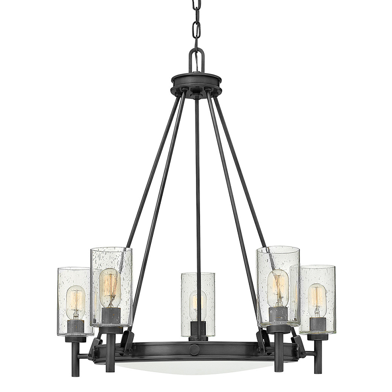  Люстра с 5-ю цилиндрическими плафонами из стекла с пузырьками Hinkley Черный Прозрачное Стекло в Брянске | Loft Concept 