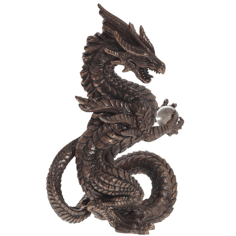 Декоративная статуэтка Дракон Dark Bronze Dragon Holding Sphere Statuette Коричневый Темная бронза в Брянске | Loft Concept 