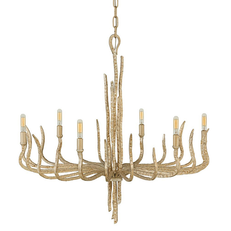 Люстра дизайнерская золотого цвета с 6-ю лампами на изогнутых рожках с текстурной поверхностью Hinkley Золотой в Брянске | Loft Concept 