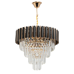 Люстра из черного металла с многоярусными подвесками из прозрачного хрусталя на золотой цепи Empire Black Chandelier Crystal варинант исполнения - 2 | Loft Concept в Брянске