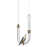 Подвесной светильник с декоративной фигуркой птицы на прозрачной изогнутой трубке Ganthea варинант исполнения - 1 | Loft Concept в Брянске