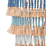 Люстра трехъярусная с декором из круглых деревянных бусин с кисточками Blue Wooden Beads Chandelier варинант исполнения - 2 | Loft Concept в Брянске