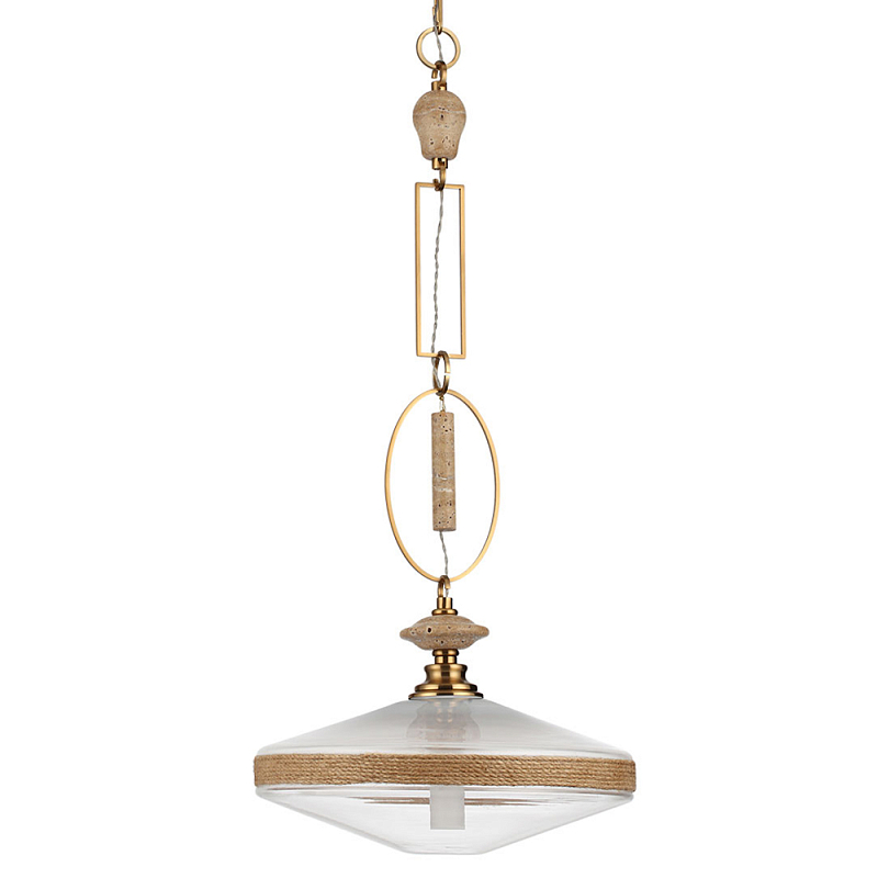 Подвесной светильник с плоским прозрачным плафоном и декоративной вставкой из текстурного камня Tectona  Латунь сатинированная Прозрачное Стекло Бежевый в Брянске | Loft Concept 