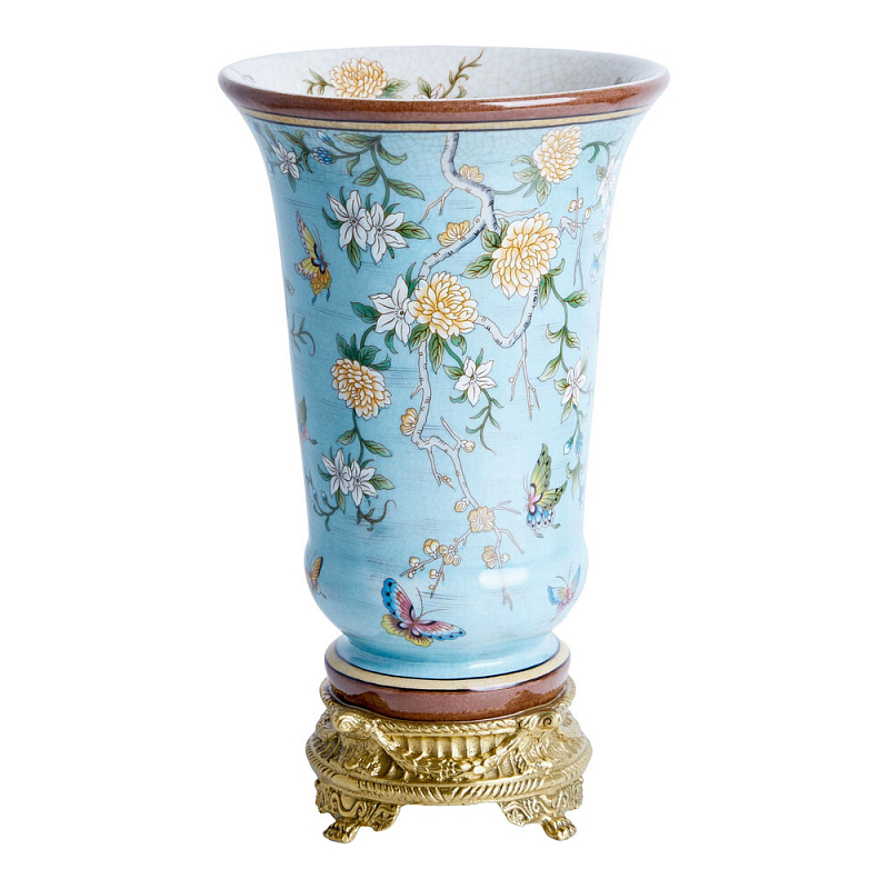 Ваза из голубого фарфора с бронзовыми элементами Blue Garden Бронза Мульти Голубой в Брянске | Loft Concept 