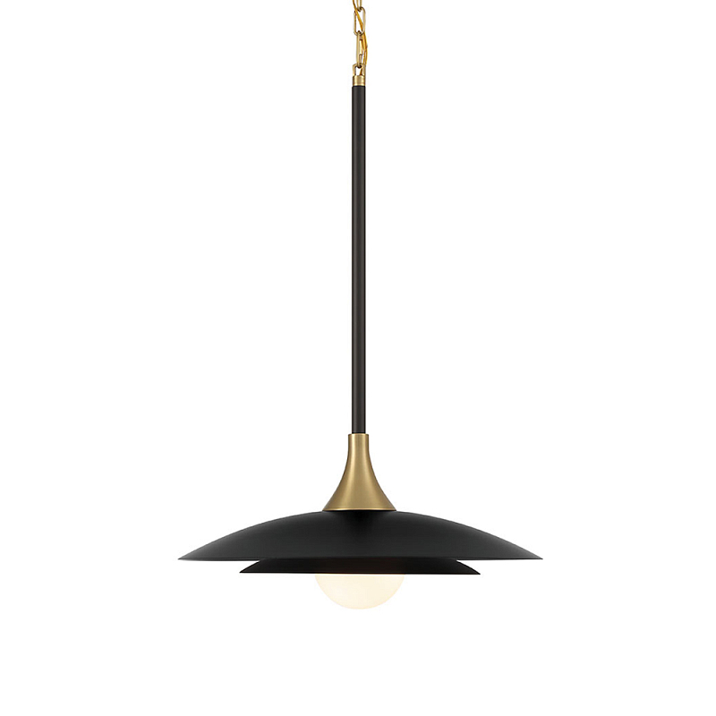 Подвесной светильник с плафоном в форме плоского купола и белой шарообразной лампой Eurofase Черный Белый Золотой в Брянске | Loft Concept 