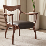 Стул деревянный с мягким сиденьем из коричневой натуральной кожи Moon Walnut Furniture варинант исполнения - 1 | Loft Concept в Брянске