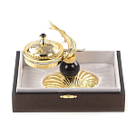 Икорница с декором "Стерлядка на ракушке" с гравировкой на подставке из натурального камня Обсидиан Decorative Cavair Dishes варинант исполнения - 4 | Loft Concept в Брянске