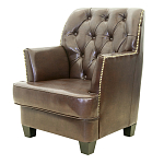 Кресло кожаное c мягкими подлокотниками на 4-х деревянных ножках из массива березы Joseph Armchair brown варинант исполнения - 2 | Loft Concept в Брянске