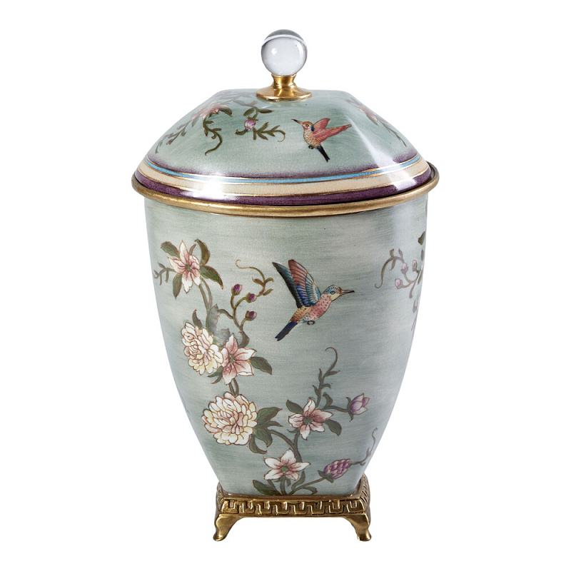 Ваза с крышкой и цветочным узором Genuine Chinese Classics Серый Мульти Бронза в Брянске | Loft Concept 