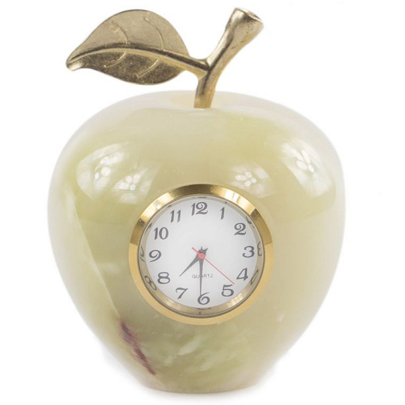 Часы настольные в виде яблока из натурального камня Оникс Stone Clock Зеленый Коричневый Золотой Белый Часы настольные в виде яблока из натурального камня Оникс Stone Clock Зеленый Коричневый Золотой Белый в Брянске | Loft Concept