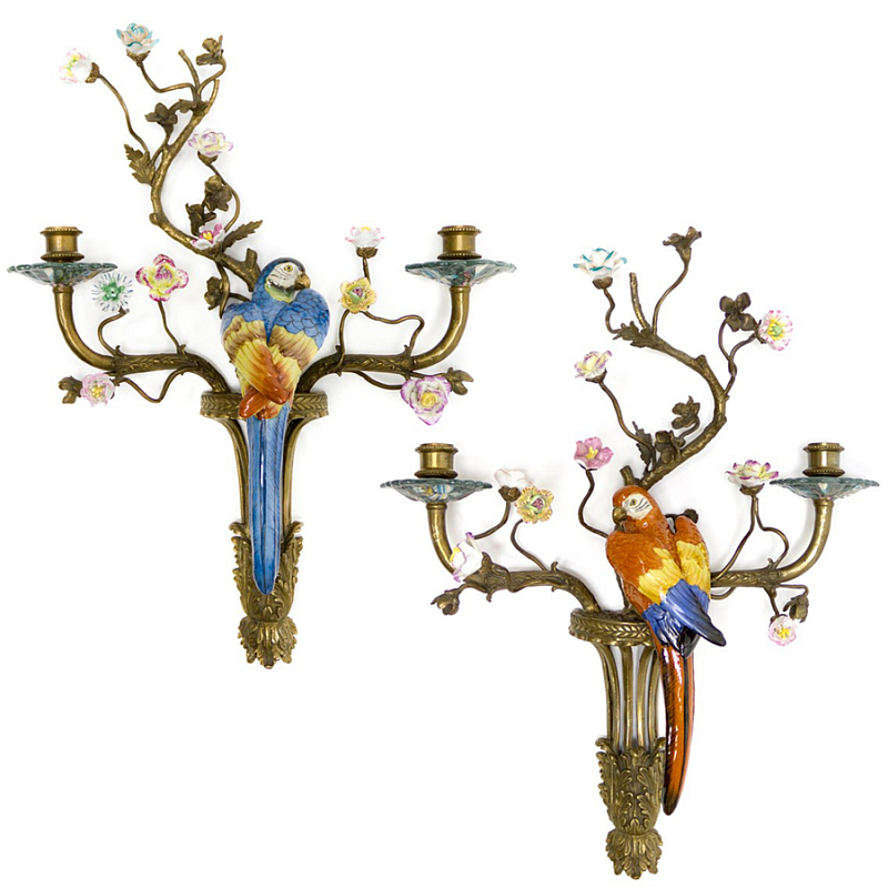 Подсвечник Candlestick Colored Parrots Бронза Синий Красный Подсвечник Candlestick Colored Parrots Бронза Синий Красный в Брянске | Loft Concept