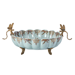 Чаша из голубого фарфора на бронзовых ножках с рисунком цветов и фигурками стрекоз Blue Garden варинант исполнения - 1 | Loft Concept в Брянске