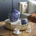 Ваза округлой формы с синей росписью и цветочным узором Blue & White Ornament варинант исполнения - 7 | Loft Concept в Брянске