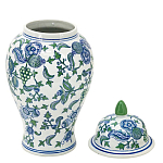 Ваза с крышкой и зелено-голубым рисунком на белом фоне 51 см Blue & White Ornament варинант исполнения - 2 | Loft Concept в Брянске