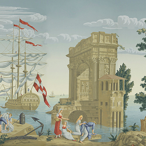 Обои ручная роспись Views of Italy Azure on scenic paper