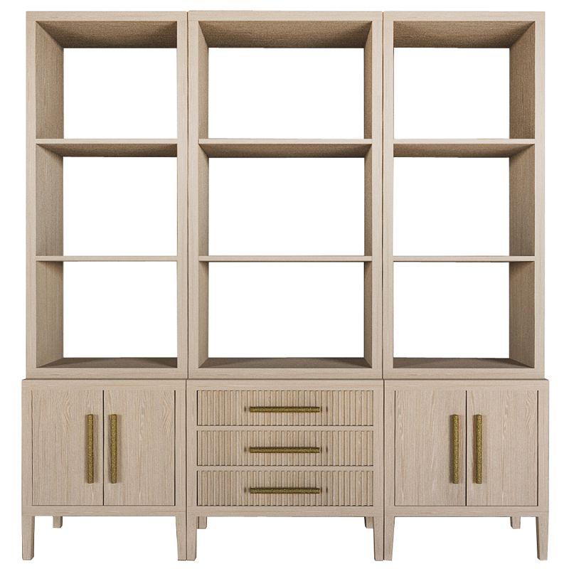 Модульный стеллаж Primo из трех составных элементов Светлый дуб Древесина Золотой в Брянске | Loft Concept 