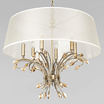 Люстра подвесная круглая с тканевым полупрозрачным абажуром и подвесками 6 ламп Gilded Elegance варинант исполнения - 4 | Loft Concept в Брянске