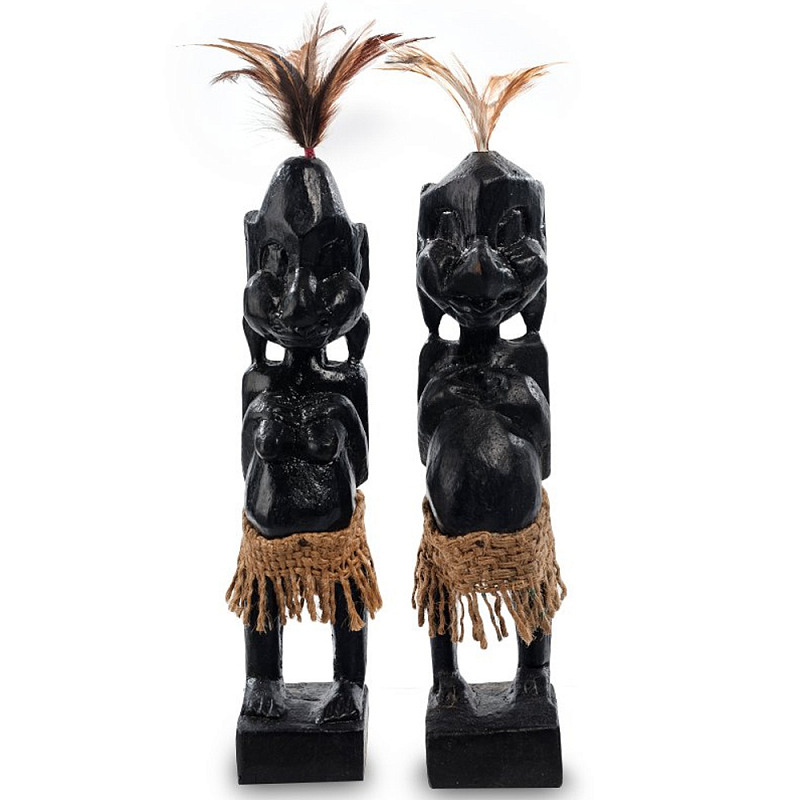 Комплект из 2-х деревянных статуэток Asmat Statuettes Black Черный Коричневый в Брянске | Loft Concept 