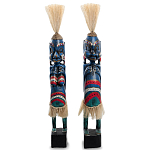 Комплект из 2-х деревянных статуэток Asmat Straw Headdress Statuettes Blue Colorful Tattoo варинант исполнения - 5 | Loft Concept в Брянске