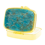 Таблетница карманная прямоугольная с 2-мя отделениями с зеркалом и накладкой из натурального камня Апатит Голубой Gold Stone Pillboxes варинант исполнения - 2 | Loft Concept в Брянске