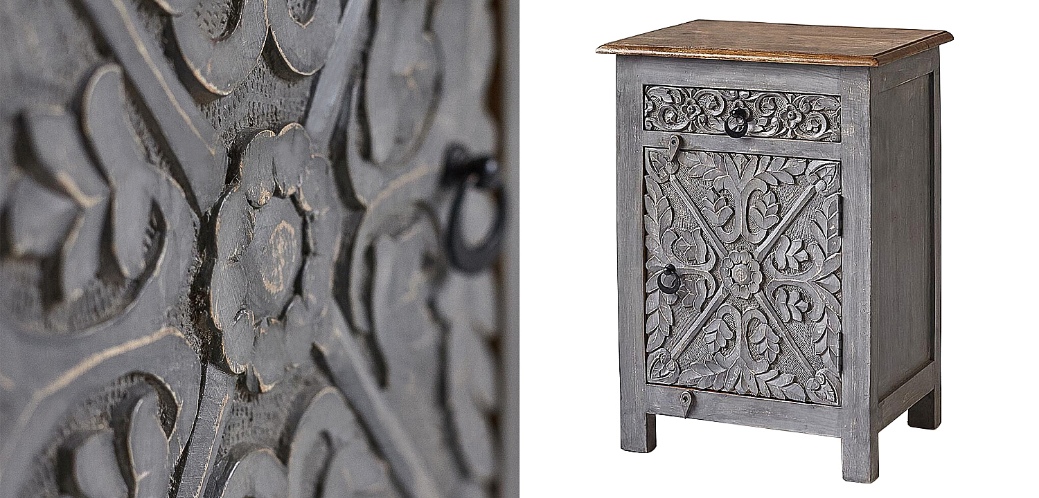 Тумба Indian Antique White Furniture Nightstand Ganica серый Тумба Indian Antique White Furniture Nightstand Ganica серый - Loft-Concept в Брянске
