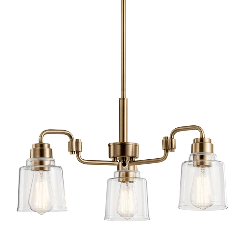 Люстра цвета латунь с 3-мя прозрачными стеклянными плафонами Kichler Латунь Прозрачное Стекло в Брянске | Loft Concept 