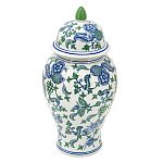 Ваза с крышкой и зелено-голубым рисунком на белом фоне 51 см Blue & White Ornament варинант исполнения - 1 | Loft Concept в Брянске