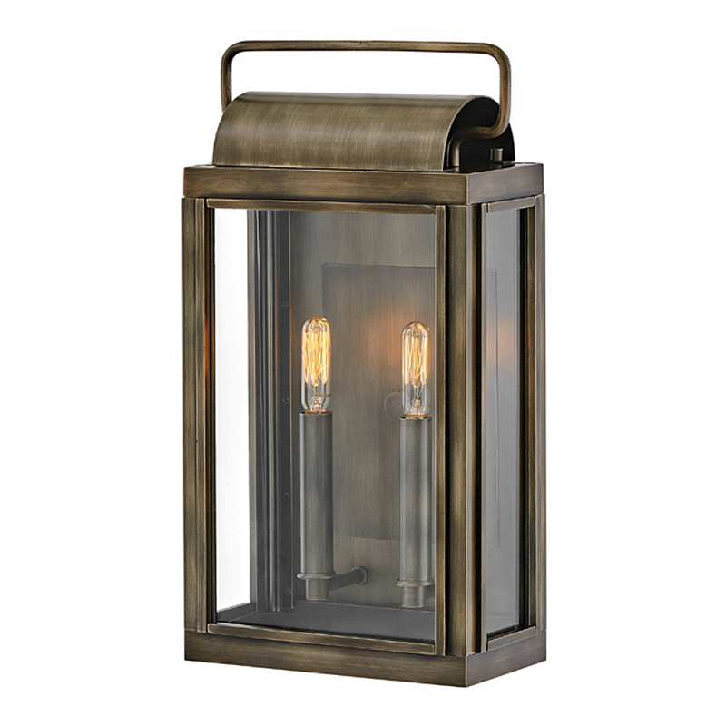 Настенный фонарь прямоугольной формы цвета состаренная латунь с двумя лампами Hinkley Бронза Прозрачное Стекло в Брянске | Loft Concept 