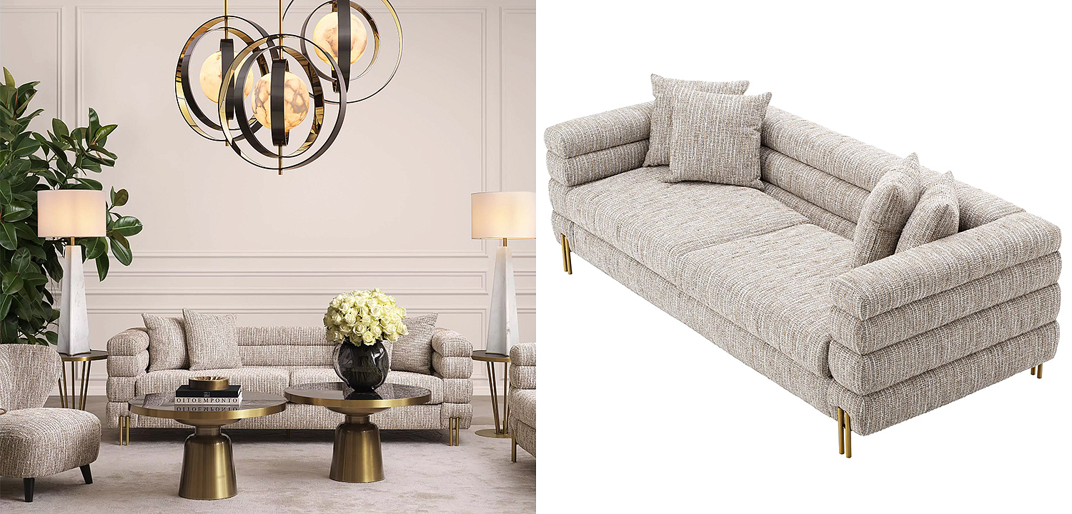 Диван Eichholtz Sofa York Бежево-серый Латунь Диван Eichholtz Sofa York Бежево-серый Латунь - Loft-Concept в Брянске