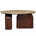 Кофейный столик с круглой столешницей на 2-х массивных деревянных ножках Tandem Travertine and Wood варинант исполнения - 1 | Loft Concept в Брянске