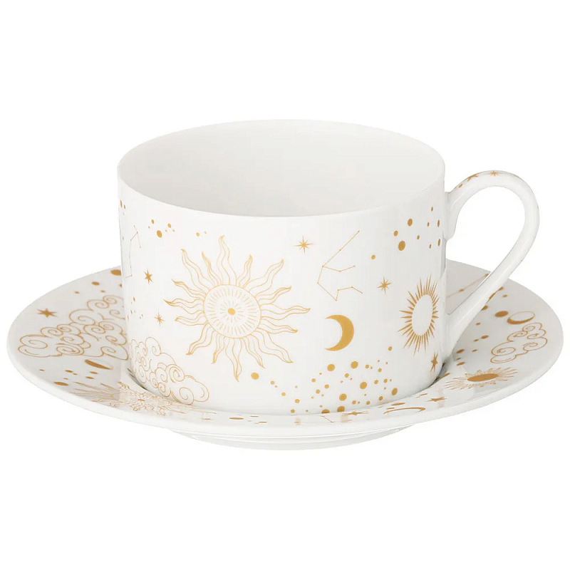 Чайная пара из фарфора с рисунком звезд и созвездий 200 мл Porcelain Astronomy Collection Белый Золотой Чайная пара из фарфора с рисунком звезд и созвездий 200 мл Porcelain Astronomy Collection Белый Золотой в Брянске | Loft Concept