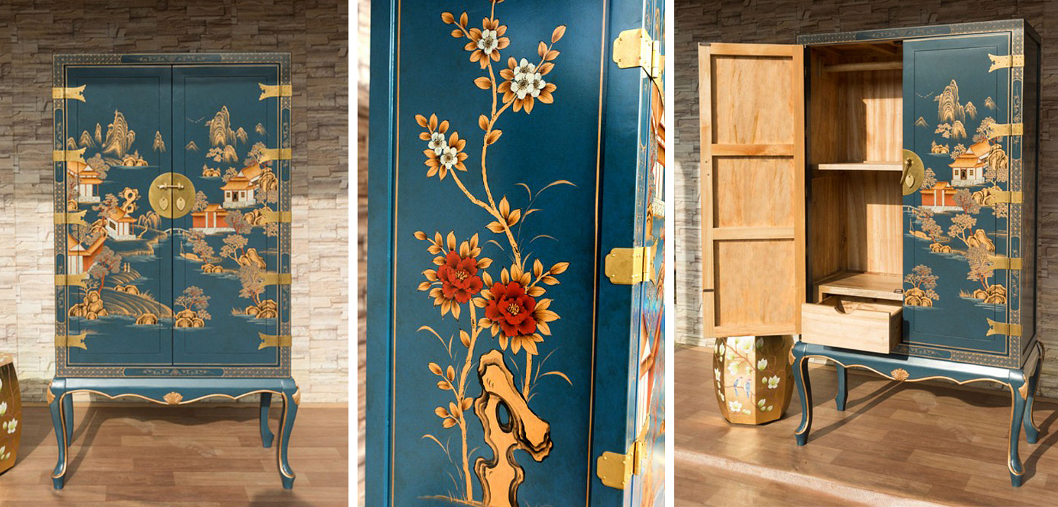 Голубой Шкаф в Китайском стиле Chinese Village Cabinet Голубой Шкаф в Китайском стиле Chinese Village Cabinet - Loft-Concept в Брянске
