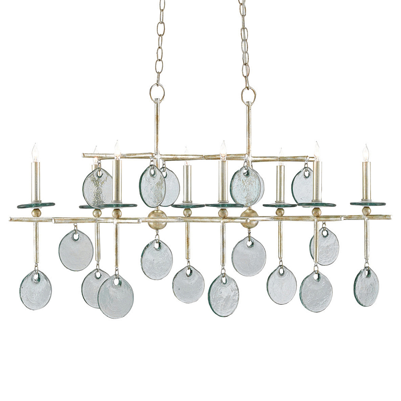Люстра линейная с круглыми прозрачными подвесками Horizontal Rectangular Chandelier Серебряный Прозрачный Люстра линейная с круглыми прозрачными подвесками Horizontal Rectangular Chandelier Серебряный Прозрачный в Брянске | Loft Concept