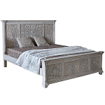 Двуспальная кровать из массива манго с резьбой Vega Grey Mango Bed варинант исполнения - 2 | Loft Concept в Брянске