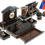 Настольный письменный набор с часами из природного камня обсидиана Peace Contract варинант исполнения - 4 | Loft Concept в Брянске