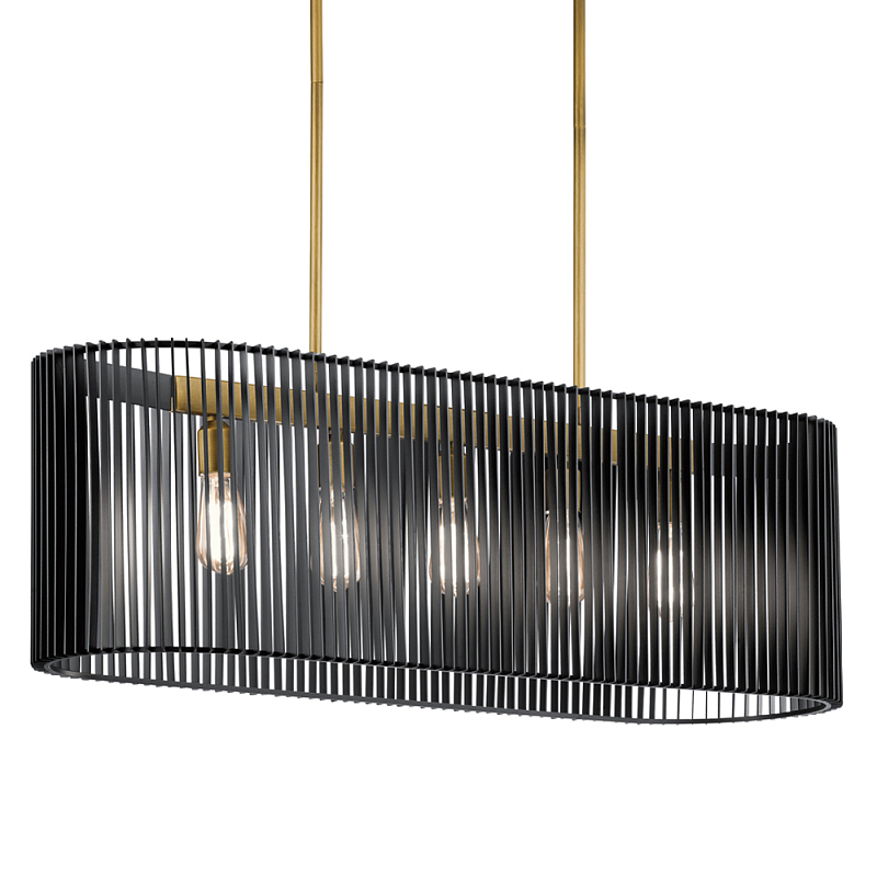 Люстра подвесная овальной формы с металлическим решетчатым абажуром матово-черного цвета и 5 лампами Kichler Черный Латунь в Брянске | Loft Concept 