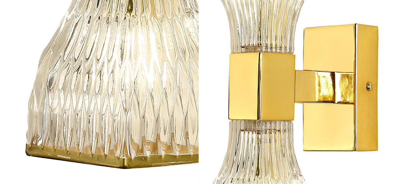 Бра с двумя плафонами из рельефного стекла GLASS HORN Gold Бра с двумя плафонами из рельефного стекла GLASS HORN Gold - Loft-Concept в Брянске