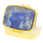 Таблетница карманная прямоугольная с 2-мя отделениями с зеркалом и накладкой из натурального камня Лазурит Gold Stone Pillboxes варинант исполнения - 2 | Loft Concept в Брянске