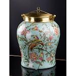 Ваза округлой формы из фарфора с рисунком и бронзовой крышкой Turquoise Blooming Garden варинант исполнения - 1 | Loft Concept в Брянске